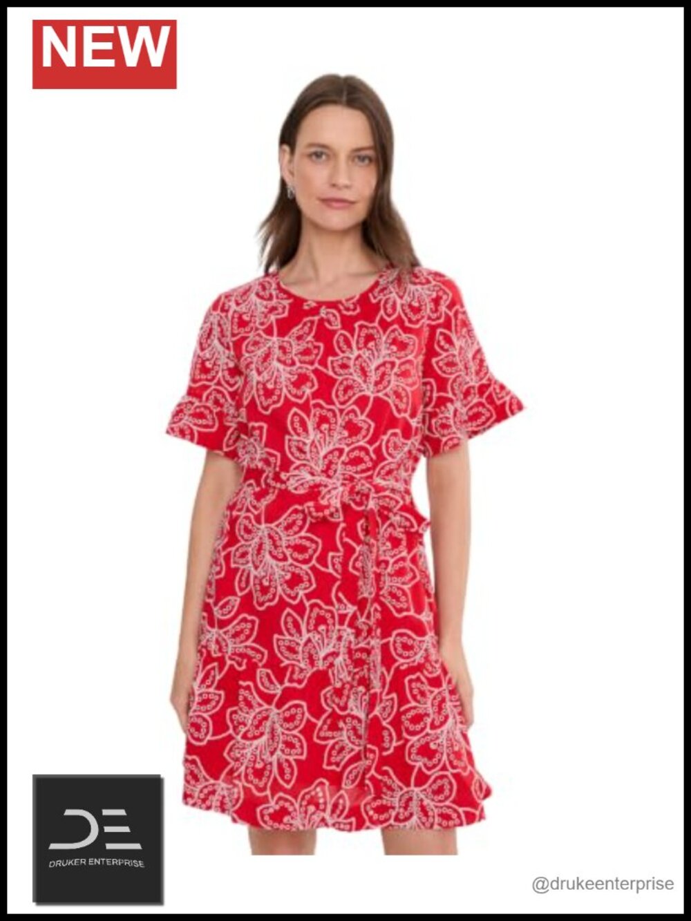 Relaxed Tie Waist Puff Embroidery Mini Dress
